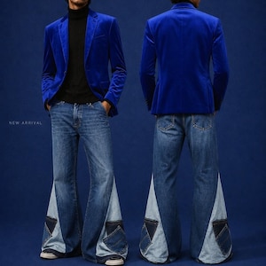 Denim Bellbottoms, Pocket Patch Large Flare Jeans, Retro Jeans Y2K, Men's and Women's Sizes Available, Plus Sizes Available