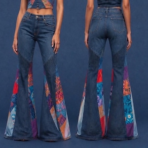 Patchwork Handmade Y2K Jeans, Women’s and Men's Sizes Available, Afropunk Style Upcycled Bells, 90s Bellbottoms, Plus Sizes Available