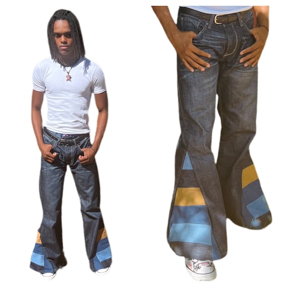 Patchwork Bellbottom Jeans, UNISEX Jeans, Men's Bellbottom Jeans