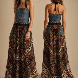 Floor-length Maxi Denim Bib Overalls Dress, Boho  Overalls UPCYCLED  Made To Fit, Handmade Dress