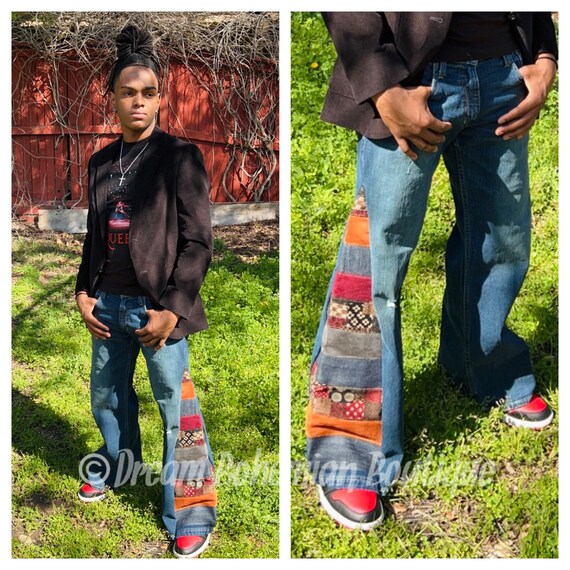 Jeans de pierna ancha Jeans streetwear Jeans skater para hombre Jeans skater para mujer Jeans Reto UNISEX Jeans denim patchwork Bellbottoms anchos Etsy Espana