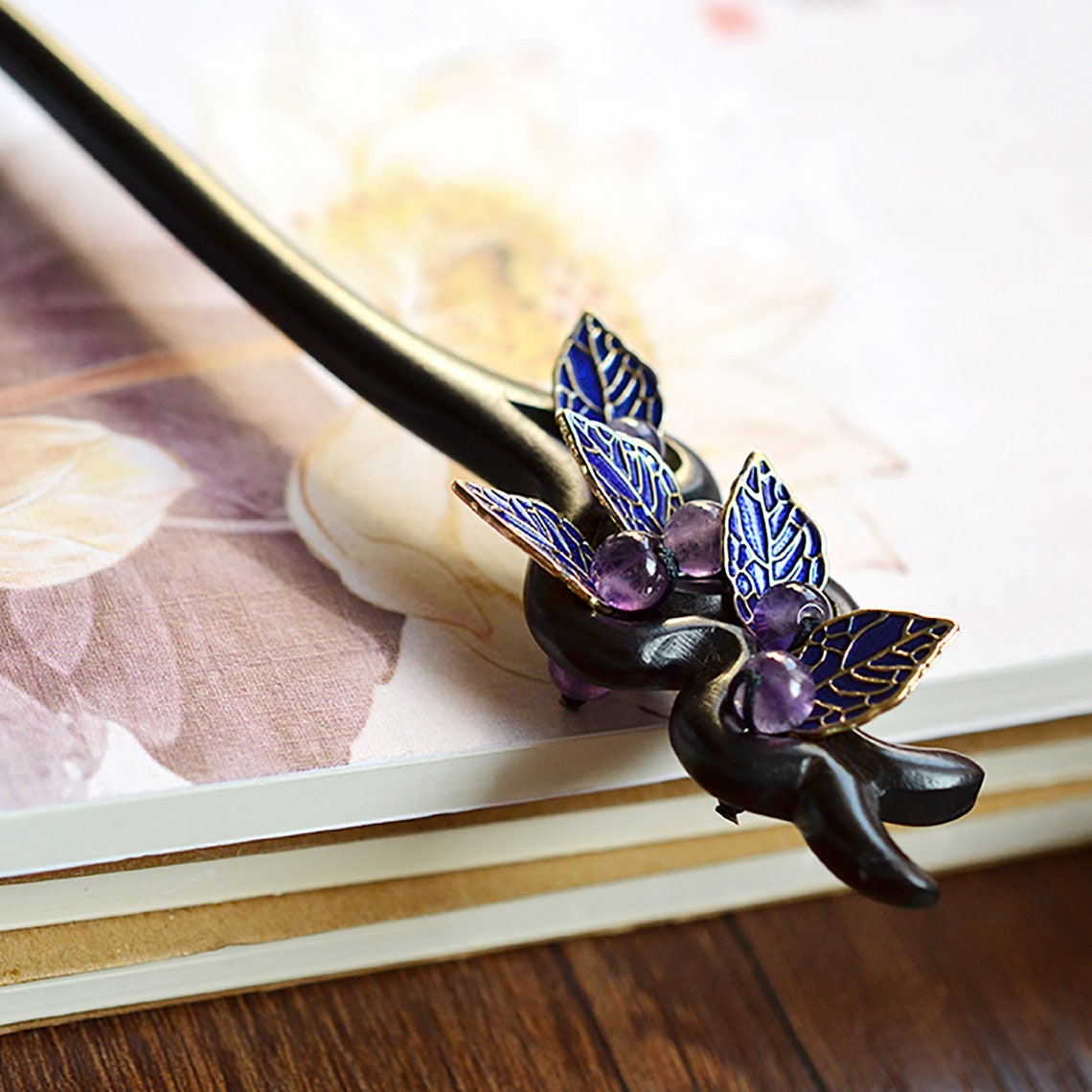 ON SALE Chinese Hair Stick Amethyst Purple Crystal Blue Etsy