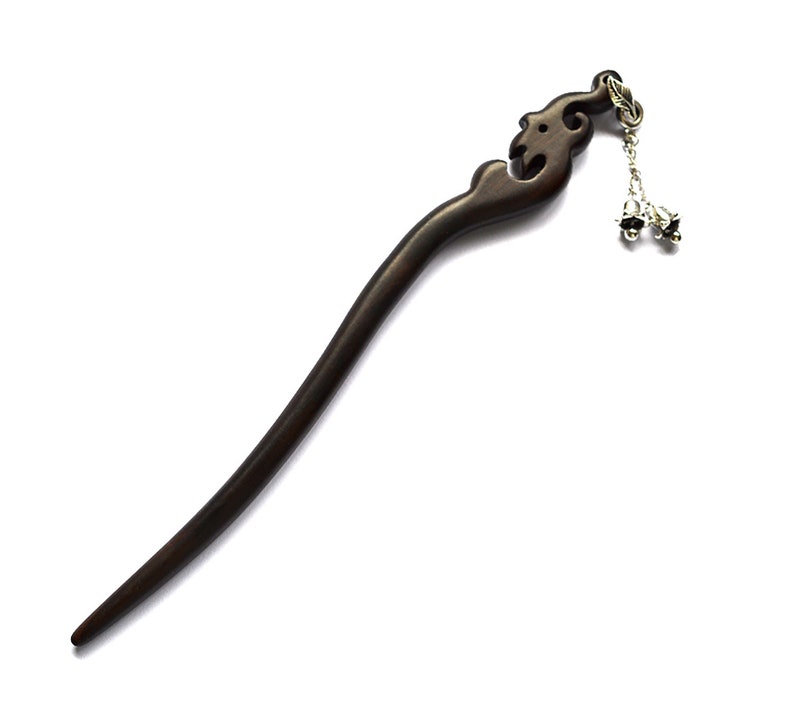 Black Sandalwood Bun Pin Wedding Selection Bell Orchird Chinese Tradition Dangle Hair Stick ebony wood hair stick handmade hair clip