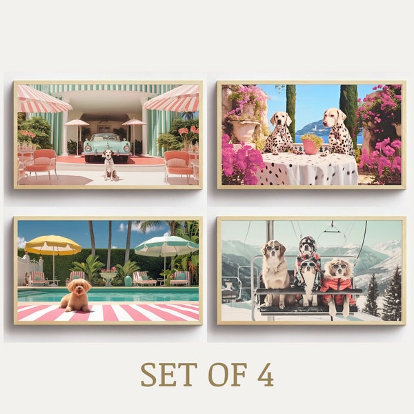 Samsung Frame TV Art, Set of 4 dogs on vacation Frame TV Art, Samsung Art TV, bundle Digital Download for Samsung Frame