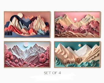 Samsung Frame TV アート：切り絵の山の風景セット（デジタルダウンロード）