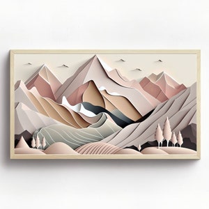 Samsung Frame TV アート、山の風景、切り絵スタイル、Frame TV アート、Samsung Art TV、3D 効果 Samsung Frame のデジタル ダウンロード