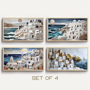 Santorini Village Samsung Bilderrahmen TV Art: Griechische Insel 4er Set (Digitaler Download)