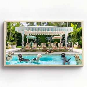 Samsung Frame TV Art, happy dogs at pool Frame TV Art, Samsung Art TV, Digital Download for Samsung Frame high life, high society art tv