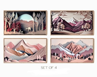 Samsung Frame TV Art, lot de 4 décorations murales en papier style paysage de montagne, collection pour Samsung Art TV, cadre numérique Samsung