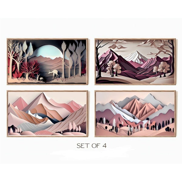 Samsung Frame TV Art Set of 4 Paper cutout style mountain landscape Gallery Wall Set Collection Set for Samsung Art TV Samsung Frame Digital