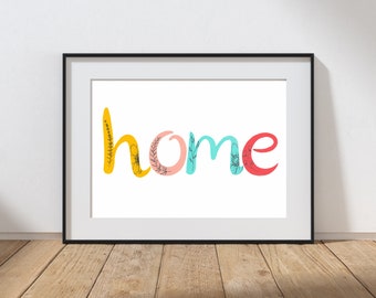 Home Art Print | Home Illustration | Living Room Wall Art | Botanical Illustration | Typography | Colourful Art | A5/A4 Unframed Print