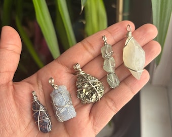 Silver Wire Wrapped Crystal Pendants: Sodalite, Agate, Pyrite