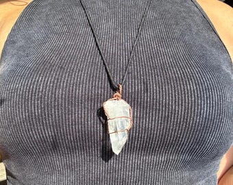 Copper Wrapped Clear Quartz Point Necklace on Adjustable Hemp Cord