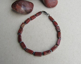 Red Jasper and Hematite beaded bracelet