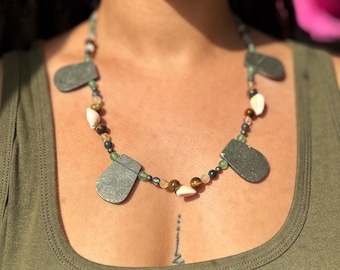 Pyrite, Aventurine & Cowry Shell Prosperity Necklace