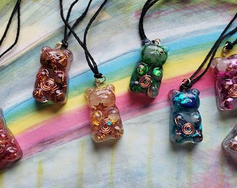 Kids Gummy Bear Orgonite Necklace: Crystal Healing, Positive Energy
