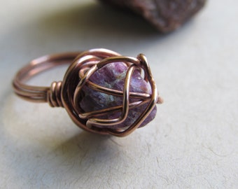 Raw Ruby wire ring
