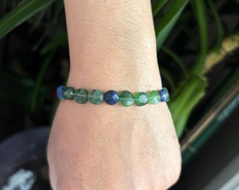 Faceted Chrysocolla and Serpentine Bracelet