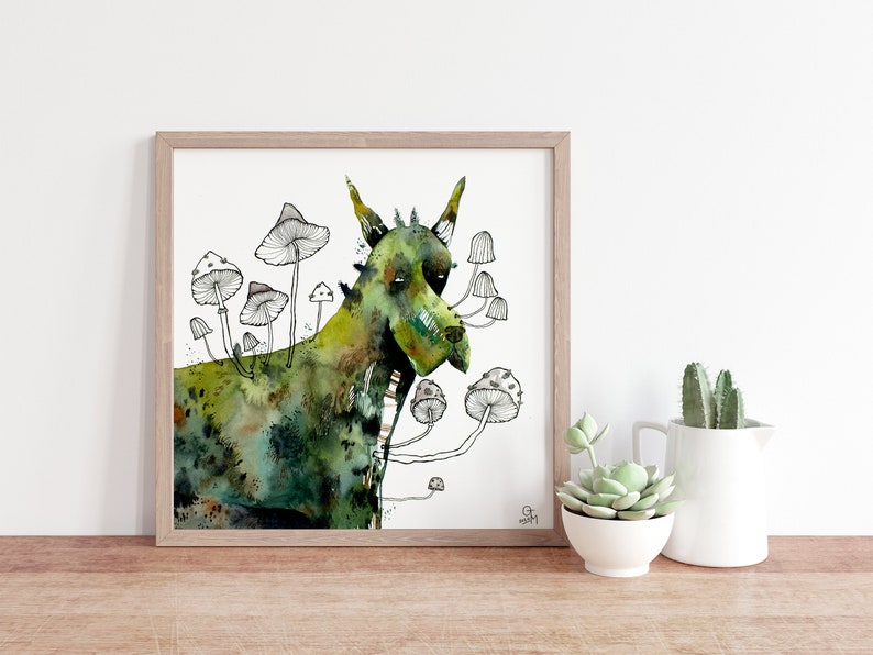 Pet watercolor painting dog portrait indie room decor boho