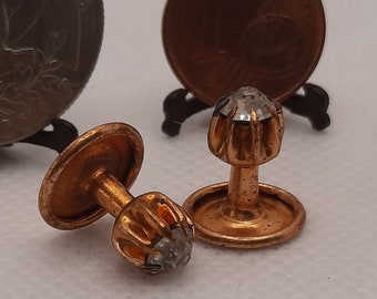 1 paire de boutons de col anciens, métal avec pierre de verre en serti couronne, très élégants, vers 1910