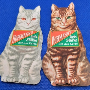 Présentoir publicitaire vintage - Amidon de riz Hoffmann avec le chat, années 60, publicité rare, inutilisé - collector, décoration dans la maison de poupée etc.