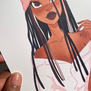 Afro Kunstdruck A5, Lesezeichen, Leseratte, Buchliebhaber Geschenk, Geschenk für Sie, Buchclub, Kunstdruck, Retro Mädchen Druck, handgemacht