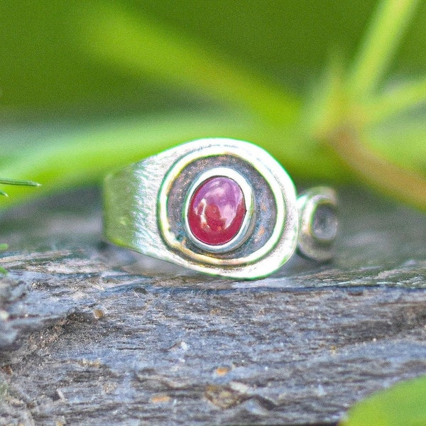 Red Tourmaline Silver Ring - Rubellite Tourmaline Ring - 925 Sterling Silver Ring - Comfort Fit Ring - Gift for Woman  - Gypsy Style Ring