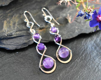 Amethyst Silver Earrings, February Birthstone, 925 Sterling Silver, Dangle and Drop Earrings, Boho Earrings, Stone Earrings, Genuine