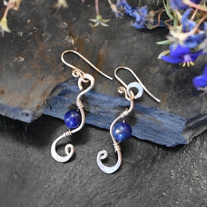 Lapis Lazuli Earrings - 925 Sterling Silver - Dangle and Drop Earrings - Wire Wrapping Earrings - Threader Earrings - Genuine Earrings