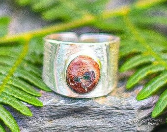 Anillo de plata de ópalo de fuego, joyería de plata de ley 925, banda ancha, anillo boho, regalo de cumpleaños, único en su tipo, anillo de compromiso, joyería hecha a mano