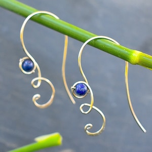 Lapis Lazuli Ohrringe, 925 Sterling Silber Ohrringe, Threader Ohrringe, Baumeln und Tropfen Ohrringe, Creolen, zierliche Ohrringe