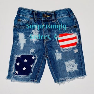 American Flag Shorts // Toddler Distressed Patched Shorts // - Etsy