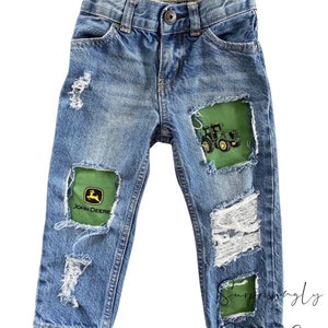 Distressed // Kids Jeans // Patched // John Deere // Tractors // Farmer // Country // Unisex