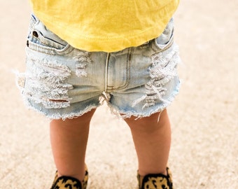 Distressed Toddler Denim Shorts // Girls // Toddler Fashion // Heavy Distress // Light Wash