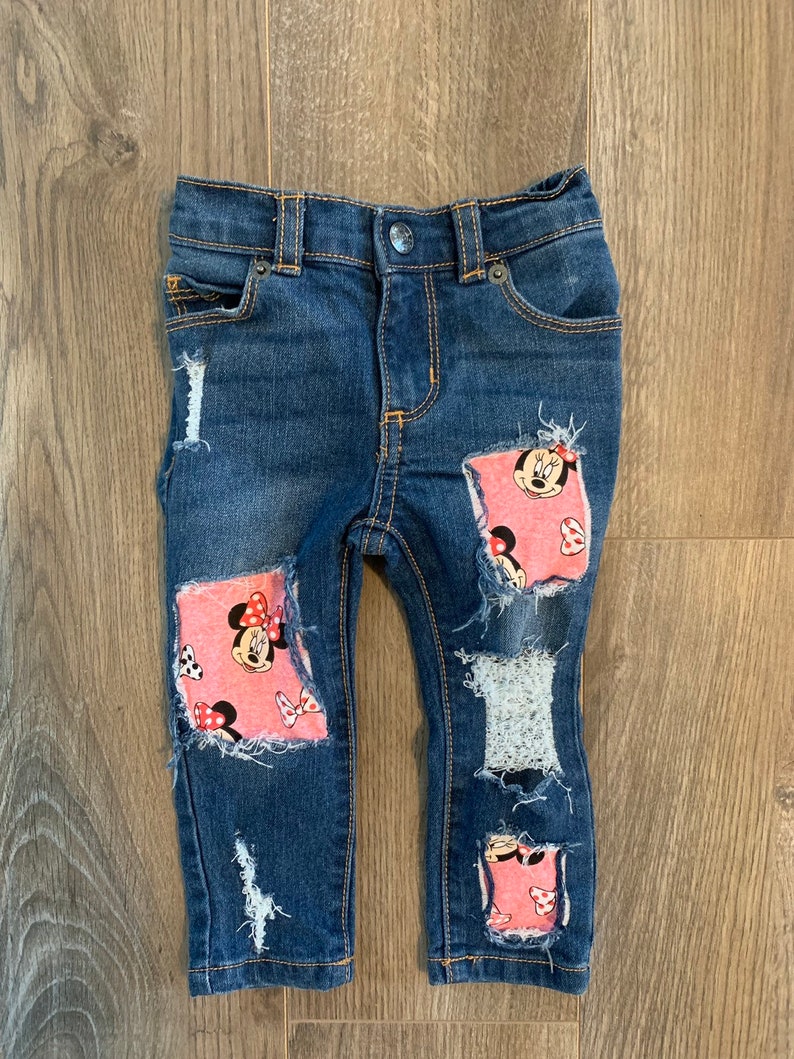 Distressed Minnie Mouse Jeans // Disney Patches // Distressed Etsy