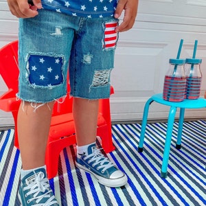 Short drapeau américain // Short à patch effet vieilli pour tout-petit // Tenue 4 juillet // Tout-petit garçon // États-Unis