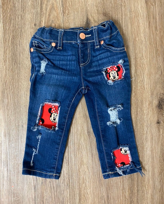 Jeans desgastados de Minnie Mouse // Parches de Disney // Jeans desgastados  // Jeans para niños pequeños // Pantalones para niños -  México