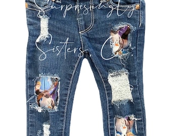 Distressed Frozen Jeans // Kids Jeans // Elsa // Anna // Frozen // Girls // Toddler Jeans