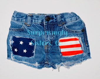 Shorts // Distressed // Patched // Baby // Toddler // Kids // 4th of July // USA // American Flag