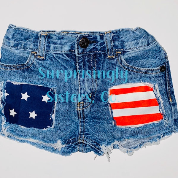 Shorts//distressed//patched//baby//peuter//kids//4 juli//USA//Amerikaanse vlag