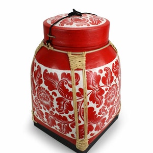 Scatola per semi di riso XXL Extra Extra Large Cesto in bambù laccato, 52 cm di altezza, REDWH0