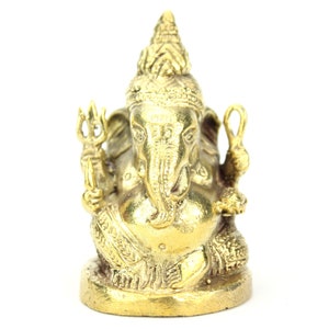 Buddhistische und Hindu Amulett Messing Metall sitzen Ganesh Amulett / Statue NG5 Gold