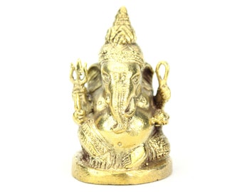 Buddhist and Hindu Amulet Brass Metal Seated Ganesh Amulet / Statue NG5 Gold