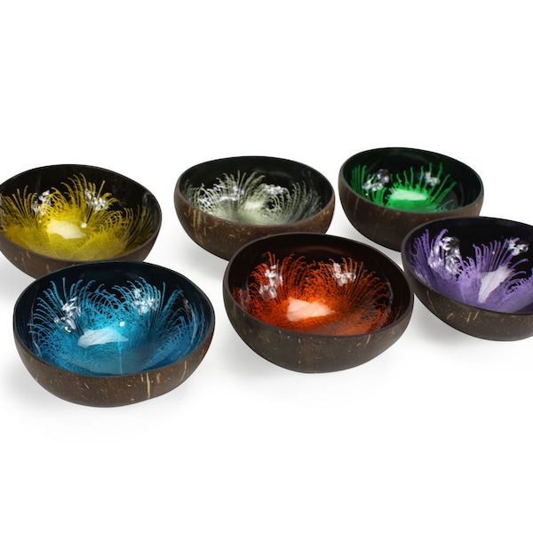 Thai Coconut Shell Bowl Splash Design Different Colours Available