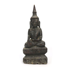 Antique Burmese 19th Century, Burma Shan Buddha, 27.5cm high. Teak Wood Statue.