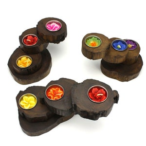 Thai Teak 3 Step Twist Tealight Candle Holder, Style A3, Natural Wood. Thailand.