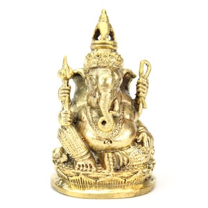 Buddhistische und Hindu Amulett Messing Metall sitzen Ganesh Amulett / Statue NG7 Gold