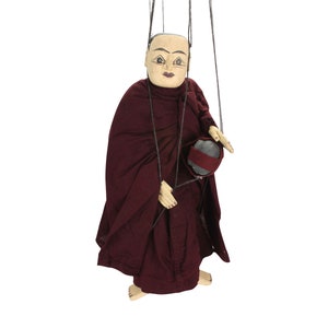 Large 50cm Traditional Burmese Puppet Marionette, Old Puppets; Bodaw the Monk