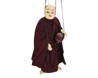 Large 50cm Traditional Burmese Puppet Marionette, Old Puppets; Bodaw the Monk