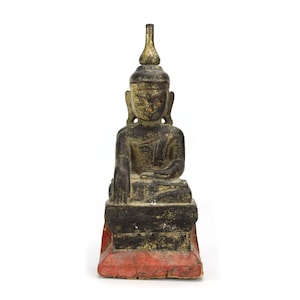 Antique Burmese 19th Century, Burma Shan Buddha, 26.5cm high. Teak Wood Statue.